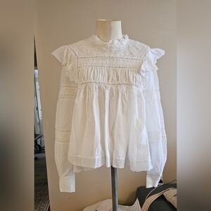 Isabel Marant Etoile Timoria Asymmetric Dress White Broderie Anglaise Size 42